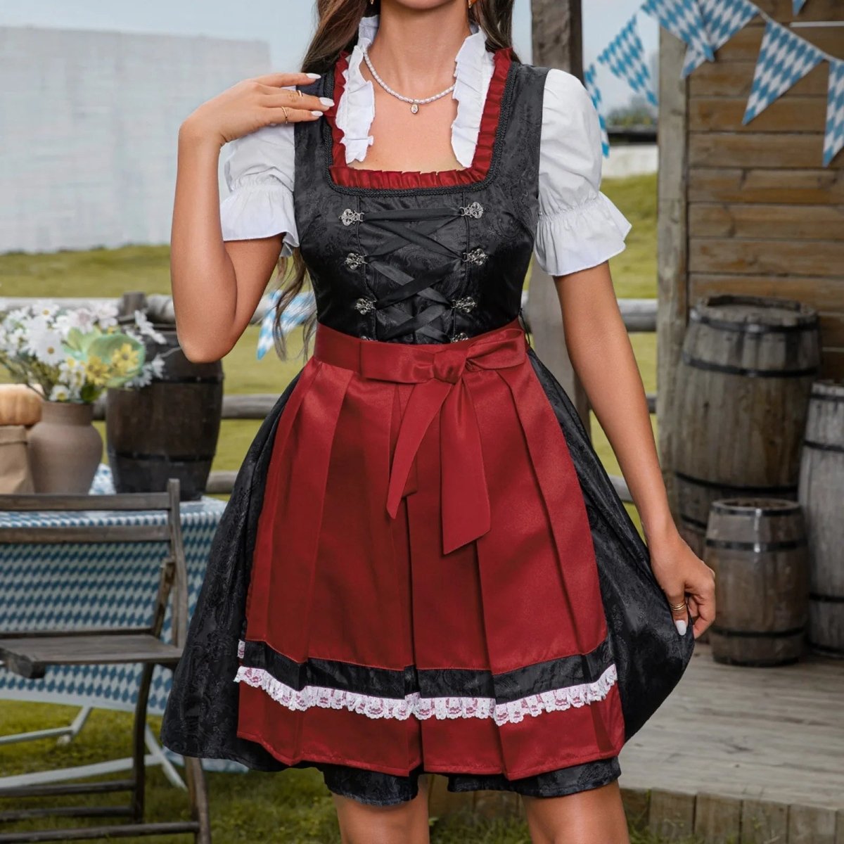 Vestido dirndl bávaro | corte clásico con delantal | Oktoberfest