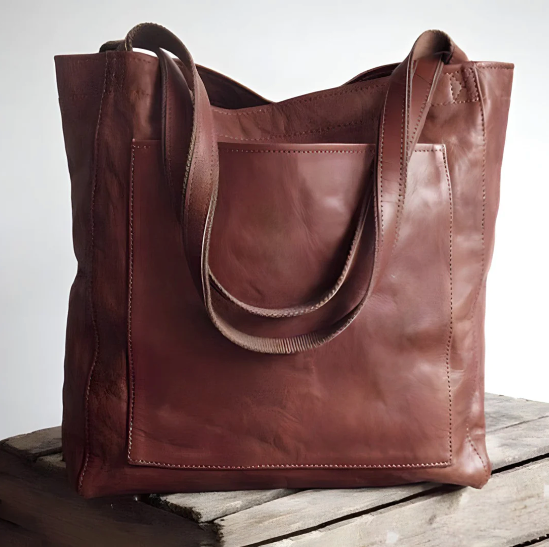 Bola de Lady de Couro Madeirada Elegante e Espaçosa | Bolsa de couro elegante e espaçosa