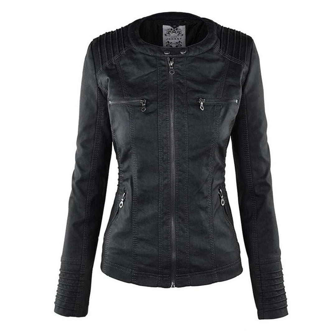 Jaqueta de couro PU com capuz feminino