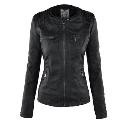 Jaqueta de couro PU com capuz feminino