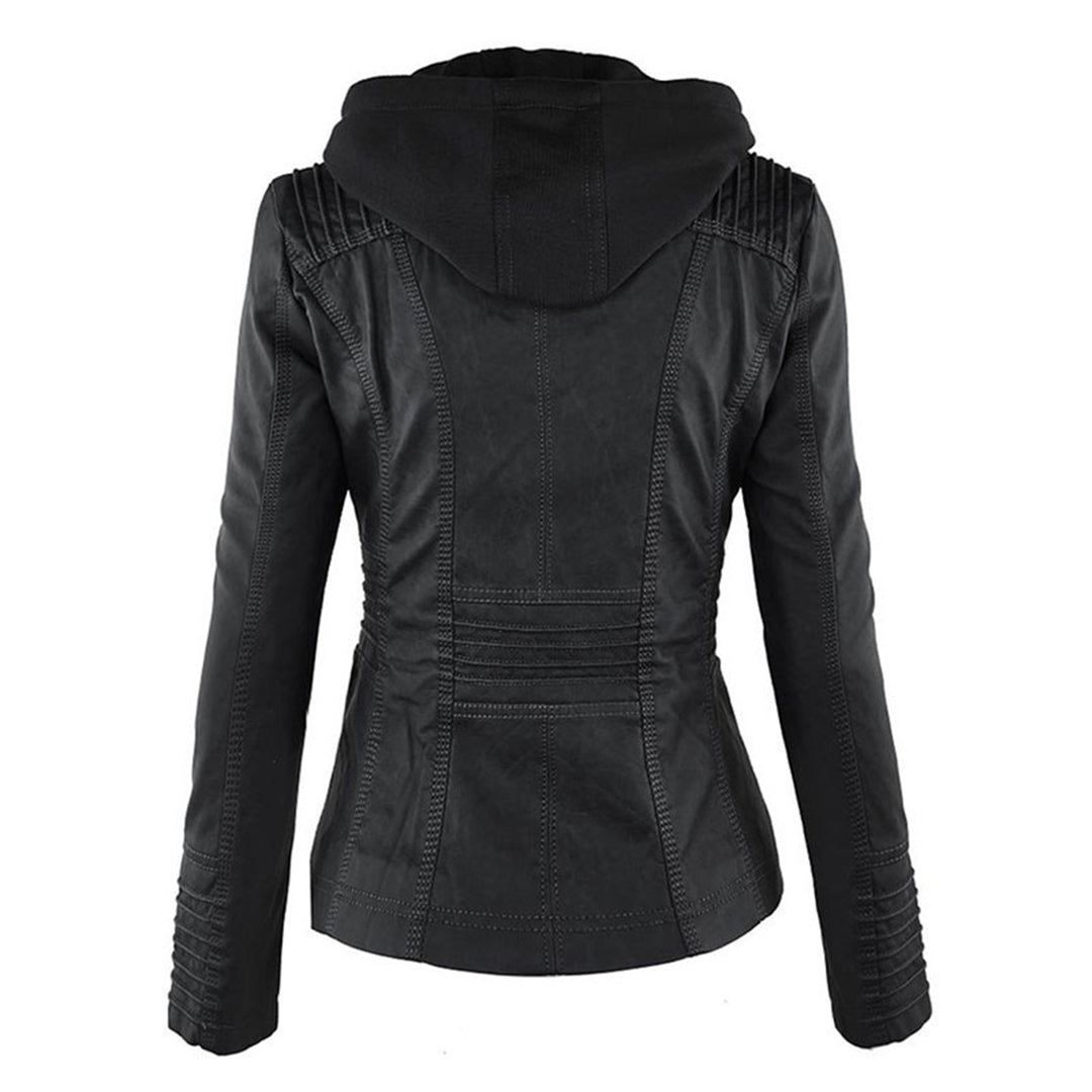 Jaqueta de couro PU com capuz feminino