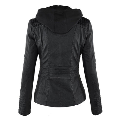 Jaqueta de couro PU com capuz feminino