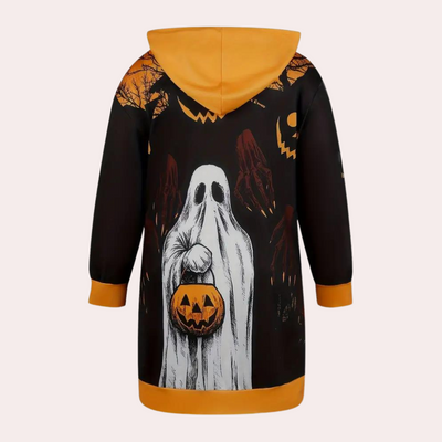 Vestido de Halloween con capucha, estampado con motivos de fantasmas y calabazas
