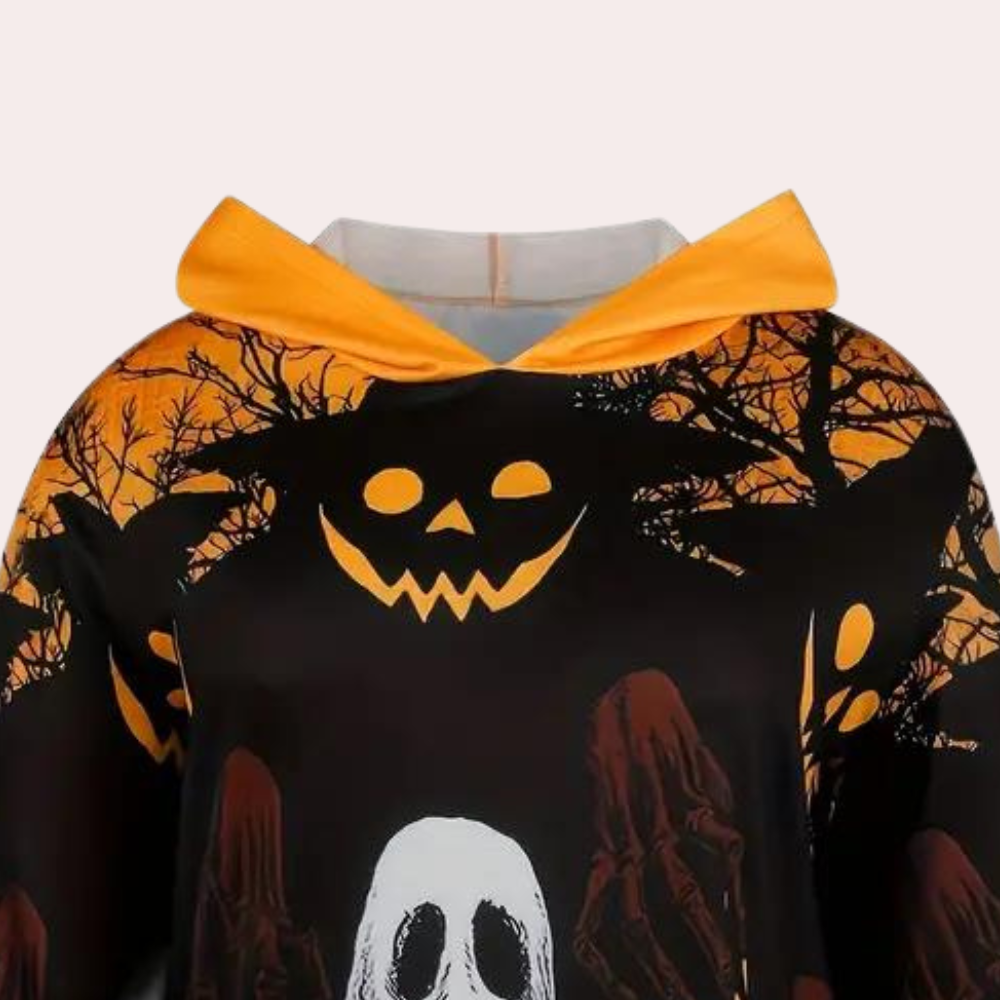 Vestido de Halloween con capucha, estampado con motivos de fantasmas y calabazas