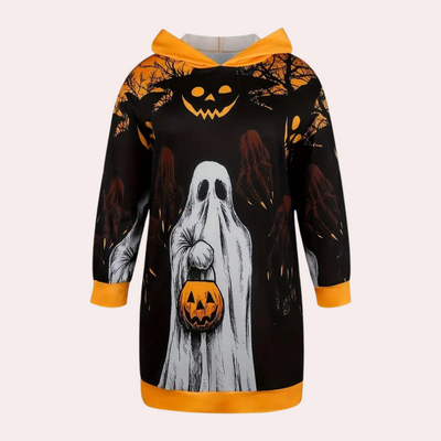 Vestido de Halloween con capucha, estampado con motivos de fantasmas y calabazas