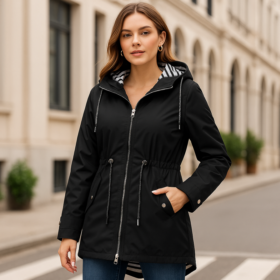 Beatrice | Parka impermeable - Corte ajustable con forro a rayas en la capucha