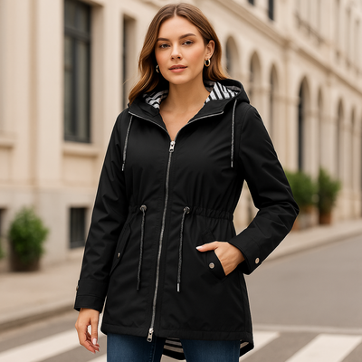 Beatrice | Parka impermeable - Corte ajustable con forro a rayas en la capucha