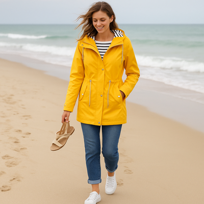 Beatrice | Parka impermeable - Corte ajustable con forro a rayas en la capucha