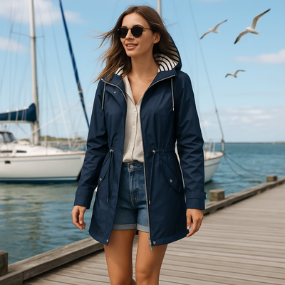 Beatrice | Parka impermeable - Corte ajustable con forro a rayas en la capucha