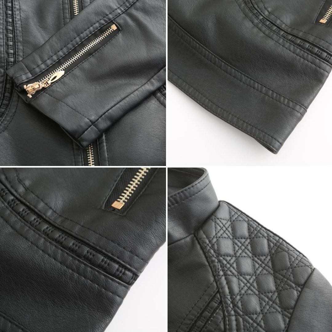 Jaqueta de couro PU com pescoço levantado feminino
