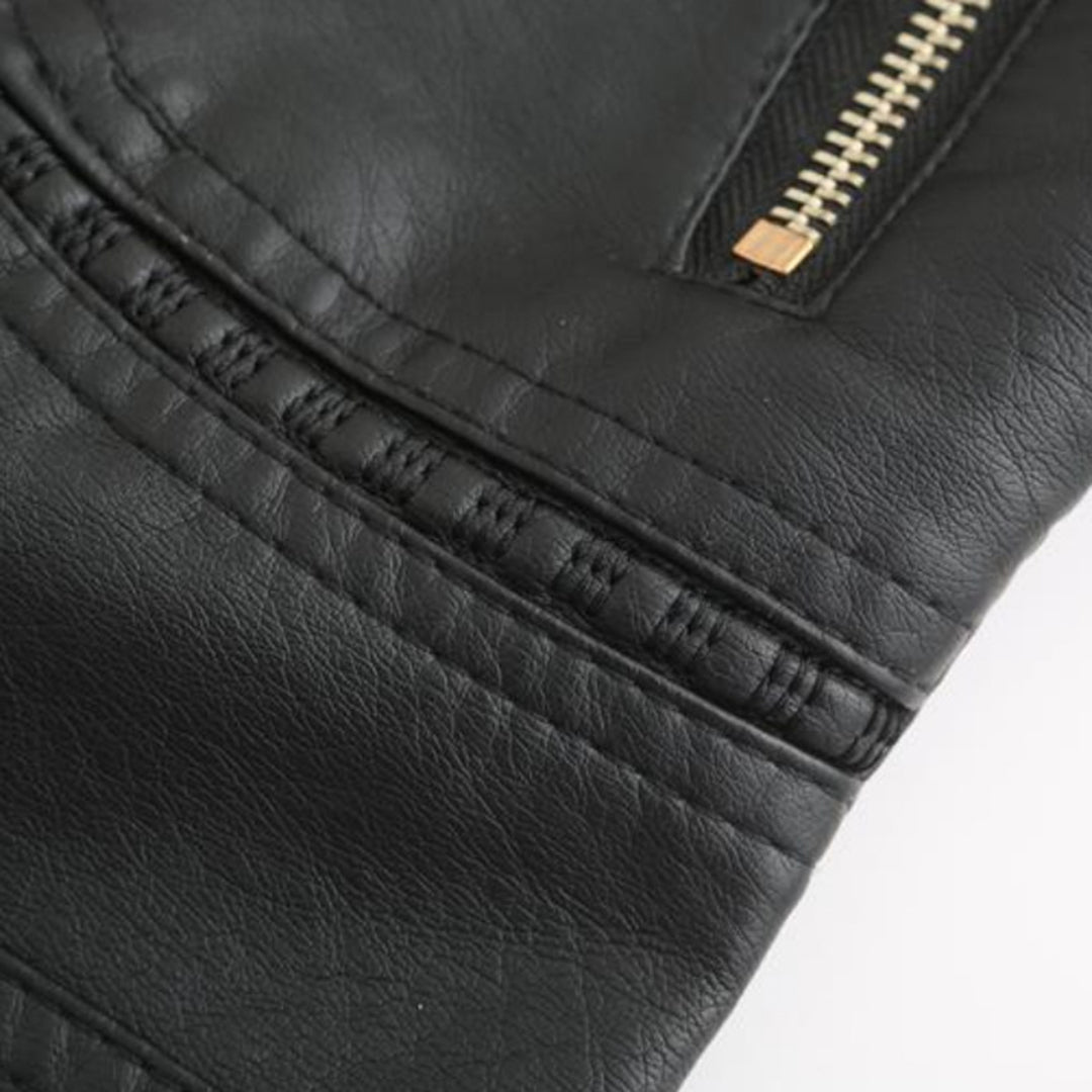 Jaqueta de couro PU com pescoço levantado feminino