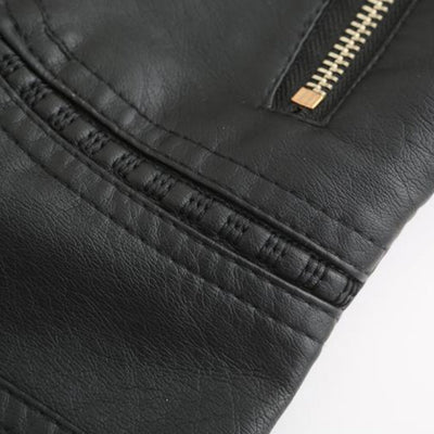 Jaqueta de couro PU com pescoço levantado feminino