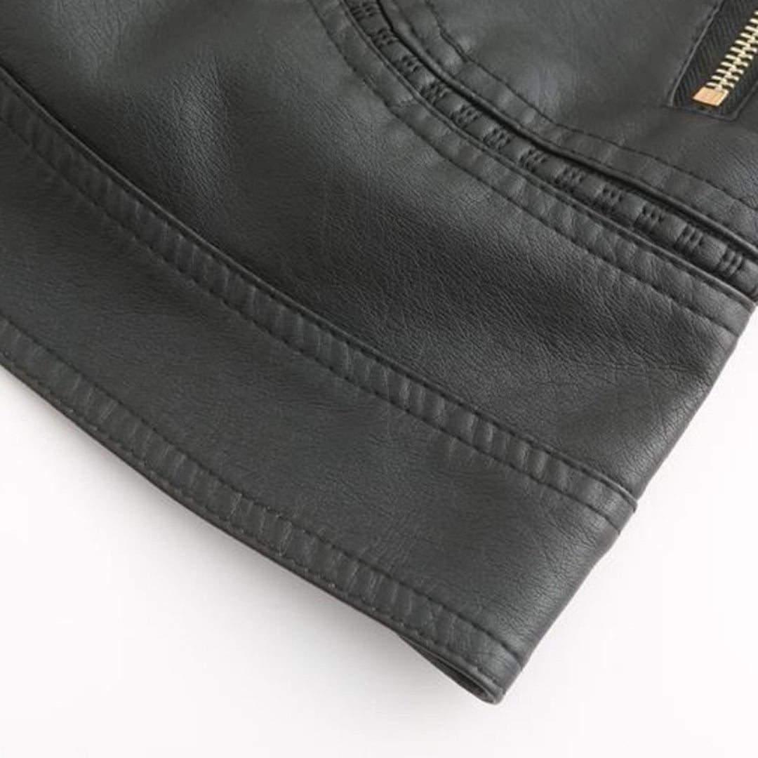 Jaqueta de couro PU com pescoço levantado feminino