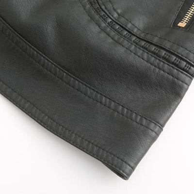 Jaqueta de couro PU com pescoço levantado feminino