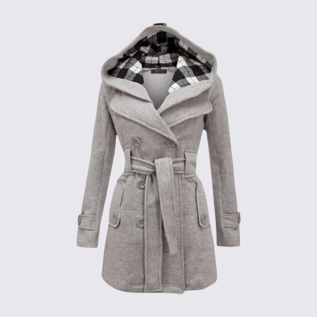 Damen Mantel mit Kapuze – Trench Mantel – Mit Gürtel