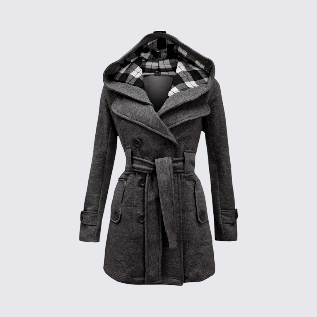 Damen Mantel mit Kapuze – Trench Mantel – Mit Gürtel