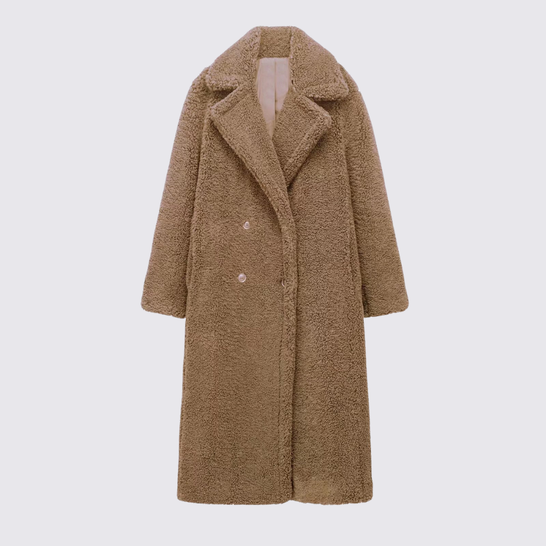 Damen Mantel mit Knopfleiste – Teddy Mantel – Lang Geschnitten