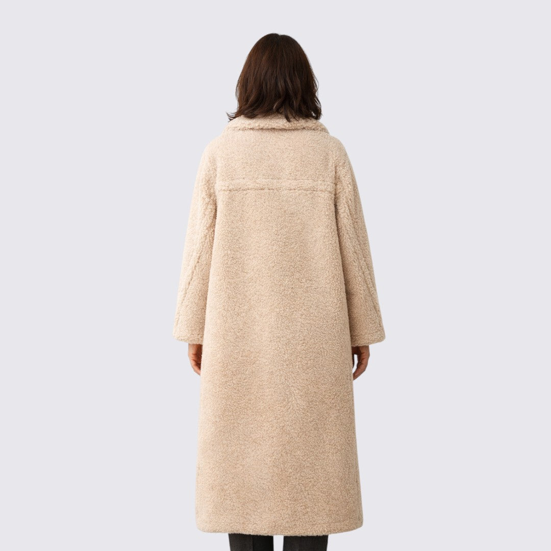Damen Mantel mit Knopfleiste – Teddy Mantel – Lang Geschnitten