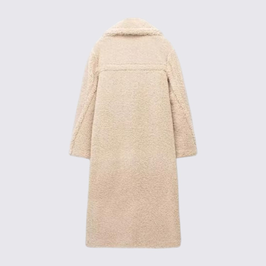 Damen Mantel mit Knopfleiste – Teddy Mantel – Lang Geschnitten