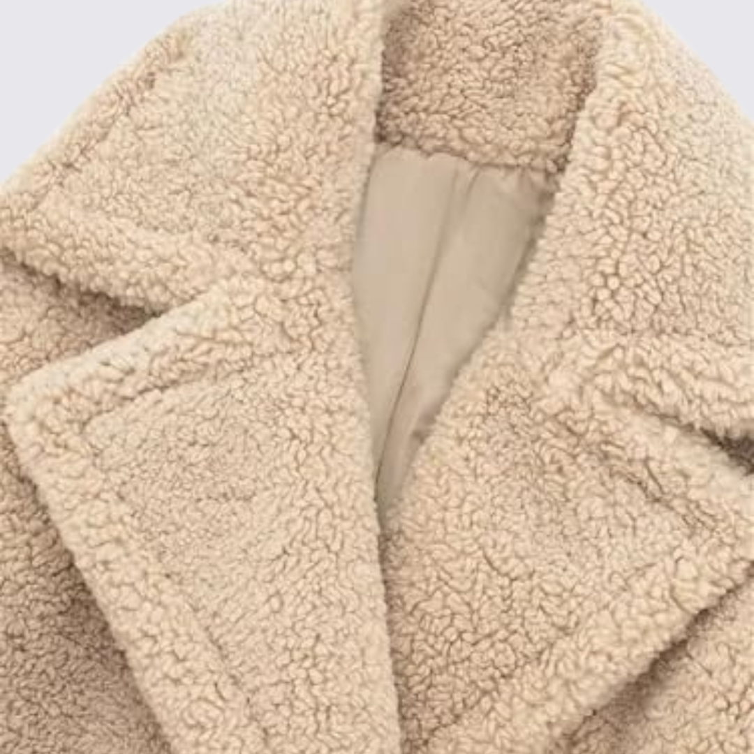 Damen Mantel mit Knopfleiste – Teddy Mantel – Lang Geschnitten