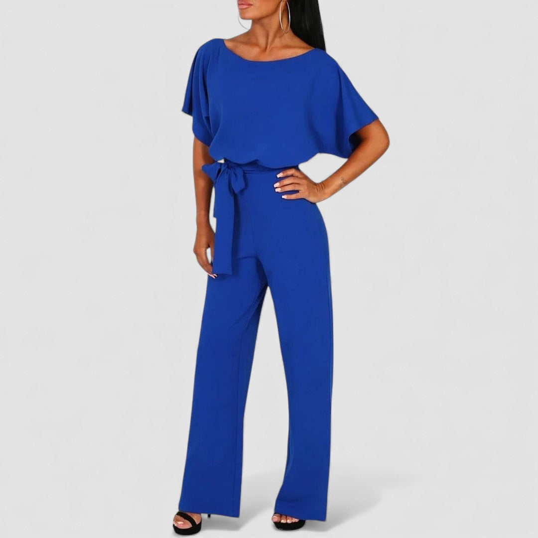 Damen Overall mit Gürtel – Langer Overall – Kurzarm