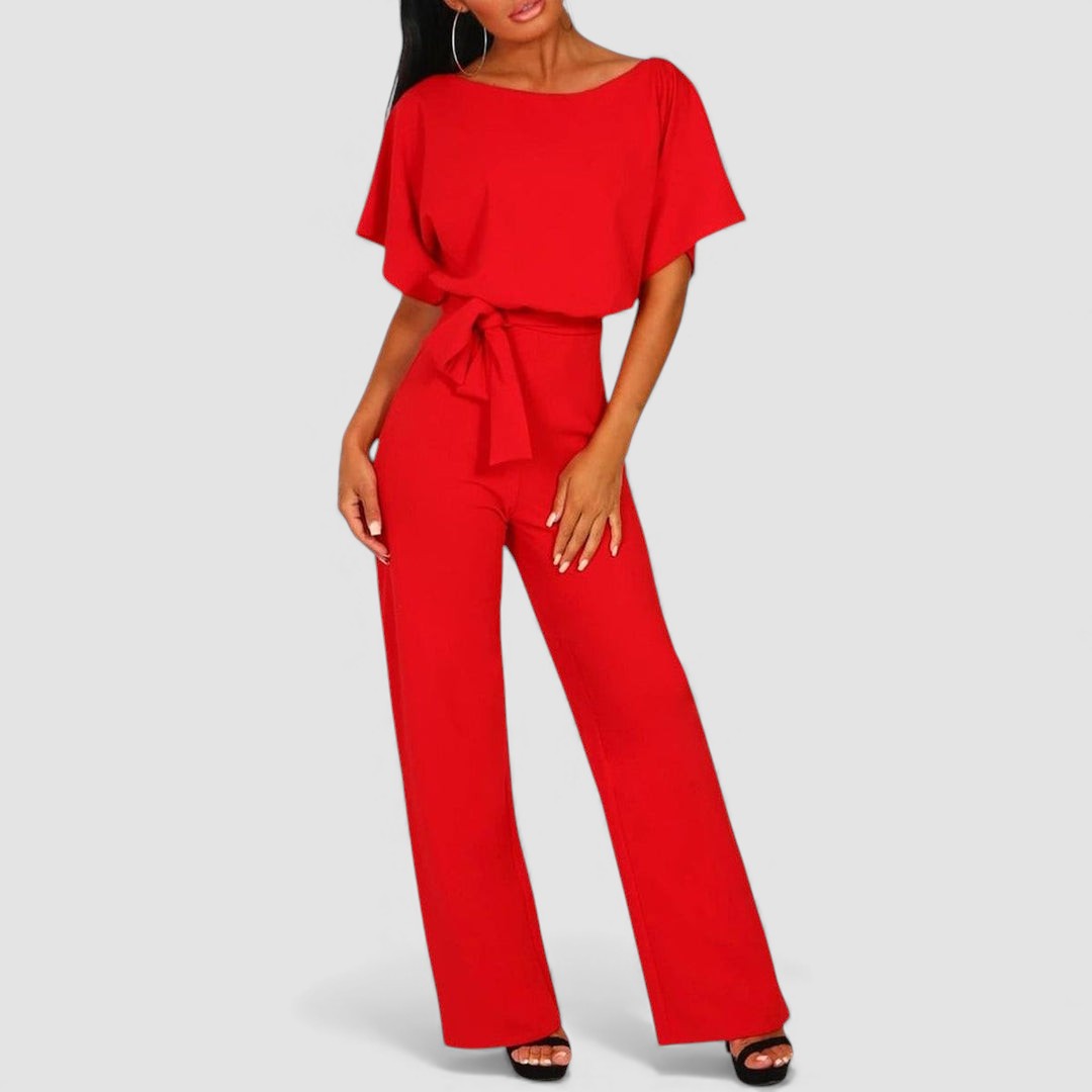 Damen Overall mit Gürtel – Langer Overall – Kurzarm