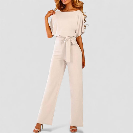 Damen Overall mit Gürtel – Langer Overall – Kurzarm