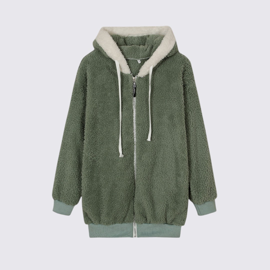 Damen Teddy Jacke mit Kapuze – Reißverschluss – Bequemer Schnitt