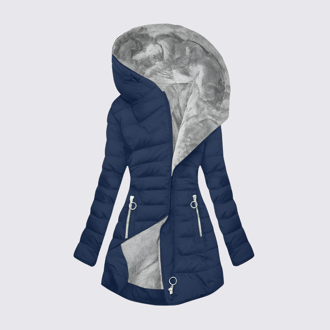 Damen Winterjacke mit Kapuze – Gefütterte Jacke – Lang Geschnitten