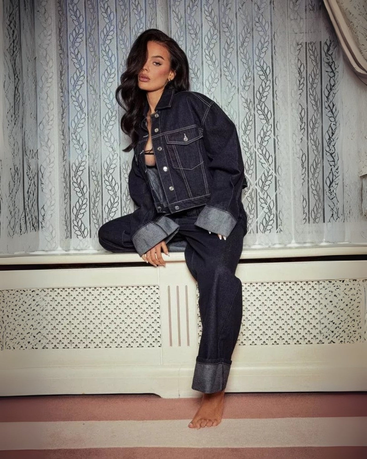 Duas peças de cowboy com jeans e calças longas - mulher