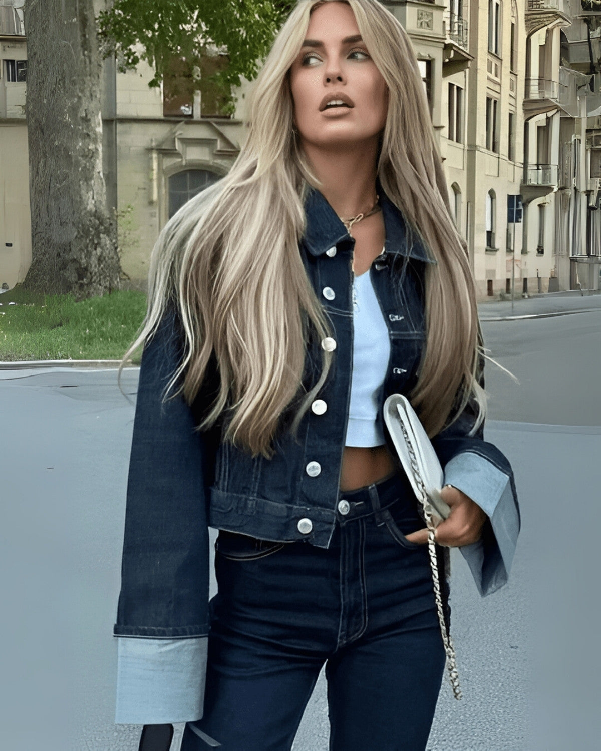 Duas peças de cowboy com jeans e calças longas - mulher