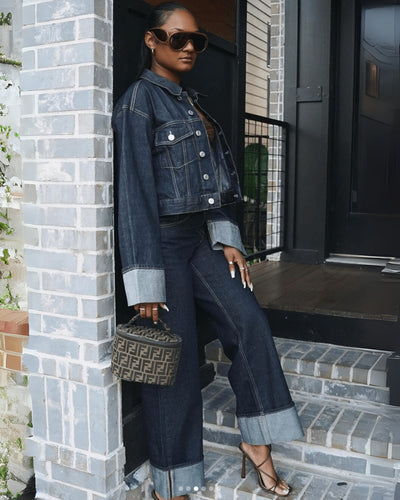 Duas peças de cowboy com jeans e calças longas - mulher