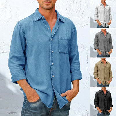 Camisa de cowboy longa -suspensa com botões masculinos