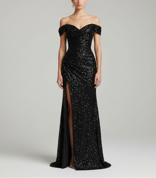 Valerios Fashion elegantes Abend Maxikleid mit Pailletten und Seitenschlitz