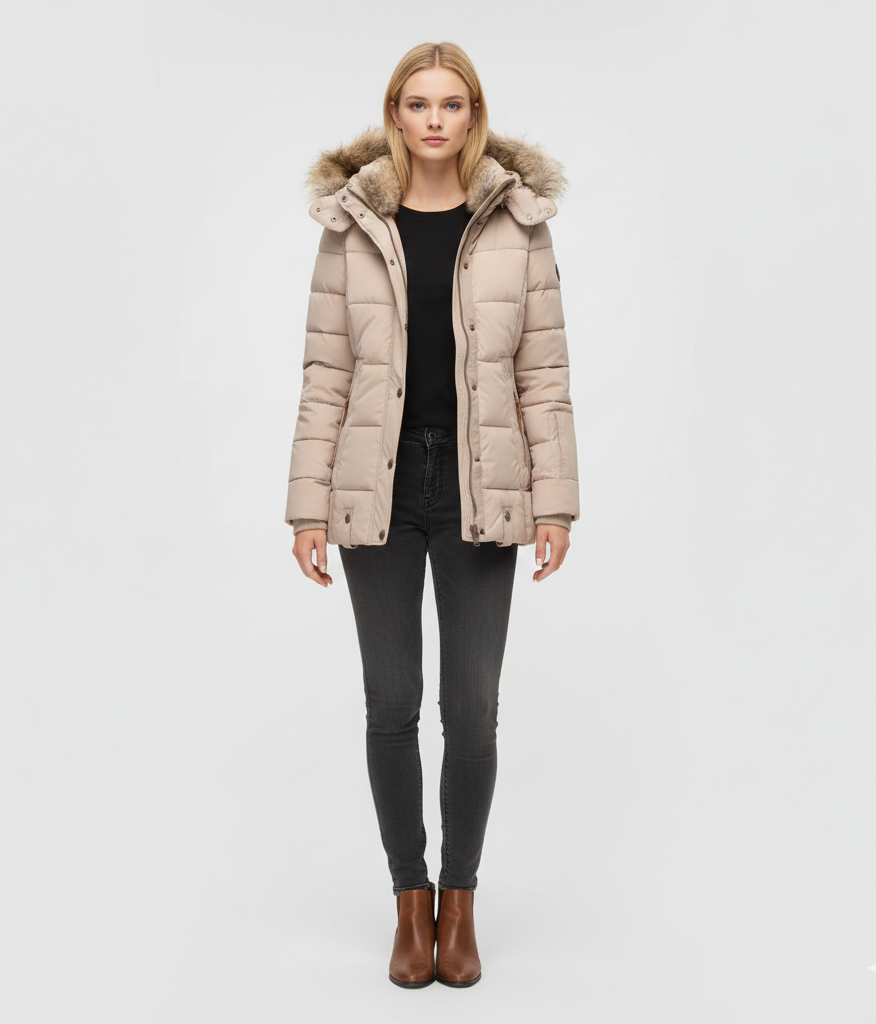 Wattierte Winterjacke mit Kapuze für Damen