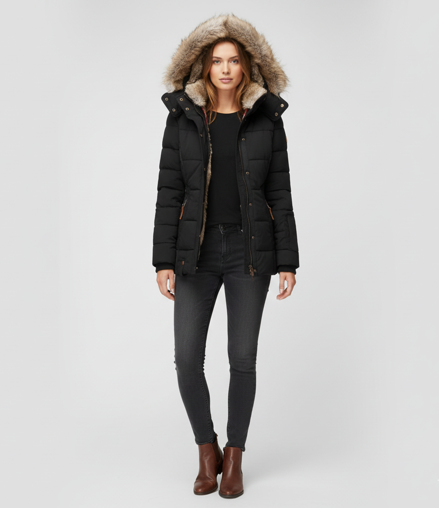 Wattierte Winterjacke mit Kapuze für Damen