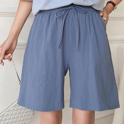 Shorts femininos para o joelho - corte relaxado - cintura elástica - fibras naturais respiráveis