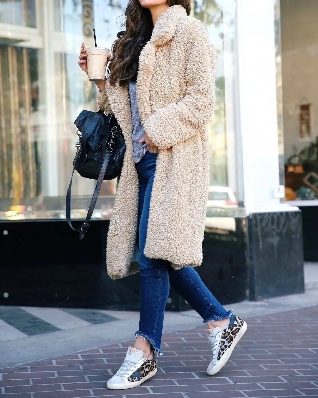 Weicher und warmer langer Damen Teddy Mantel | Übergroße Winter Plüsch Jacke