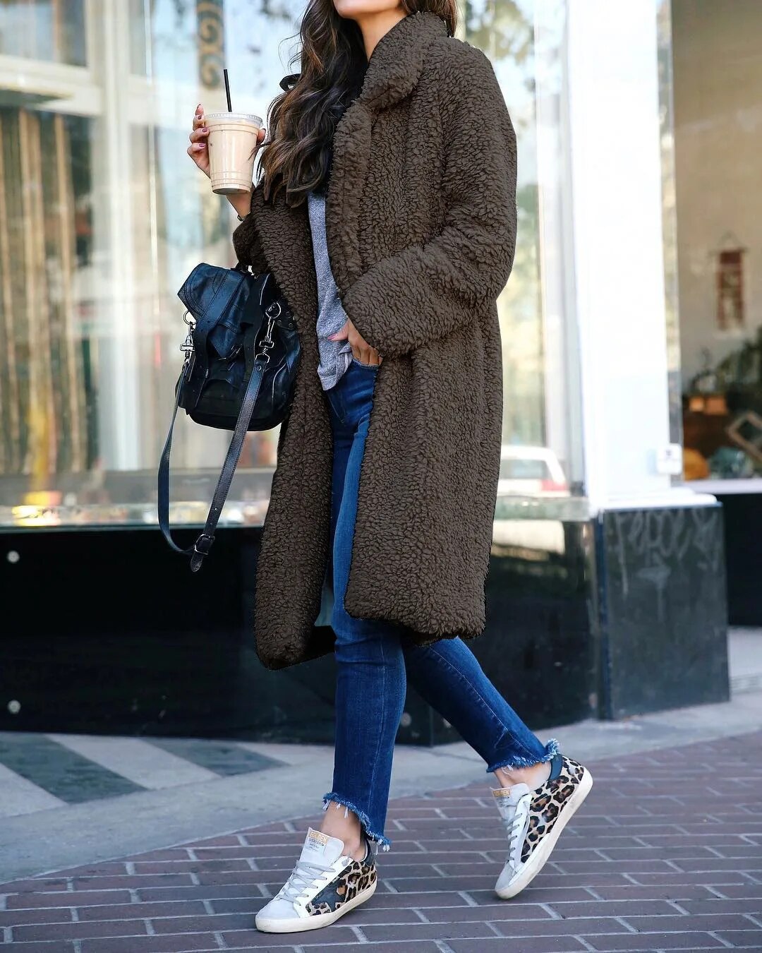 Weicher und warmer langer Damen Teddy Mantel | Übergroße Winter Plüsch Jacke