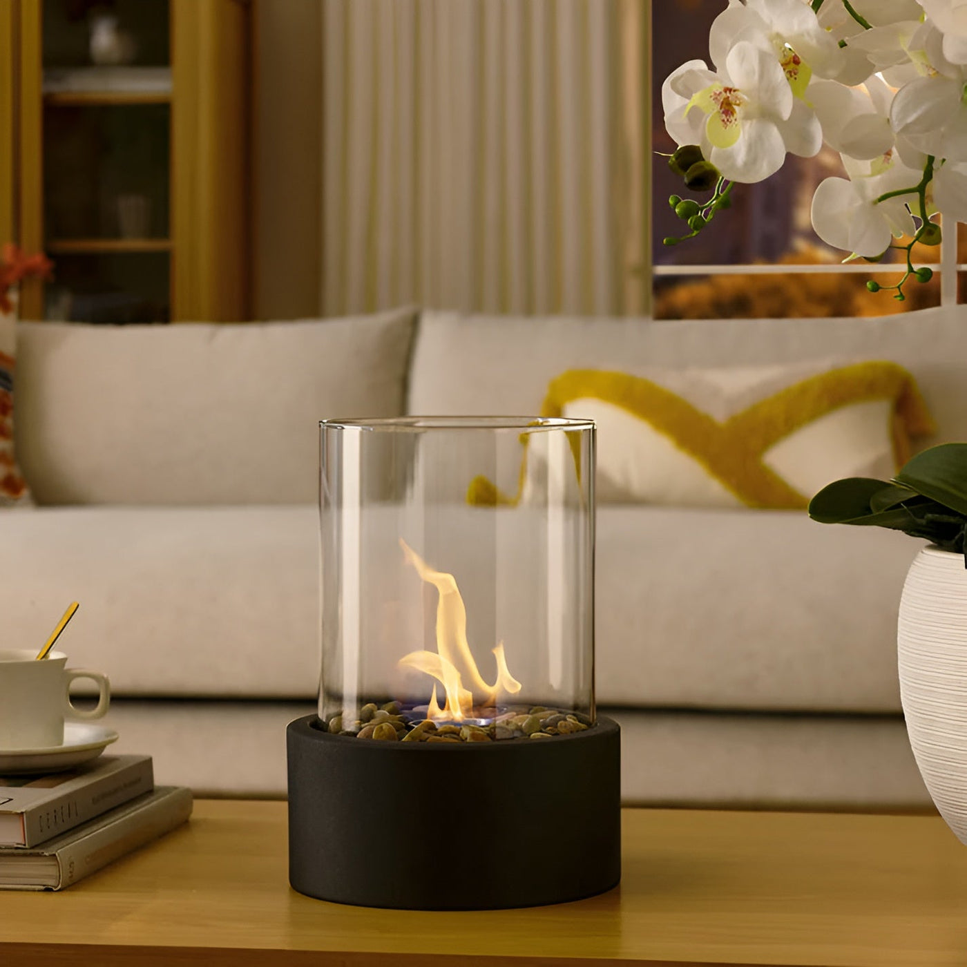 Sleekflame - lareira elegante de desktop black metal