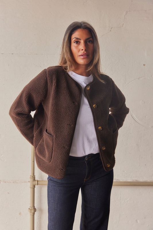 Damen Teddy Jacke in Braun | Weiche & warme Jacke
