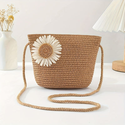 Julia | Boho Straw Crossbag com loop ou flor - perfeito para resultados de verão!