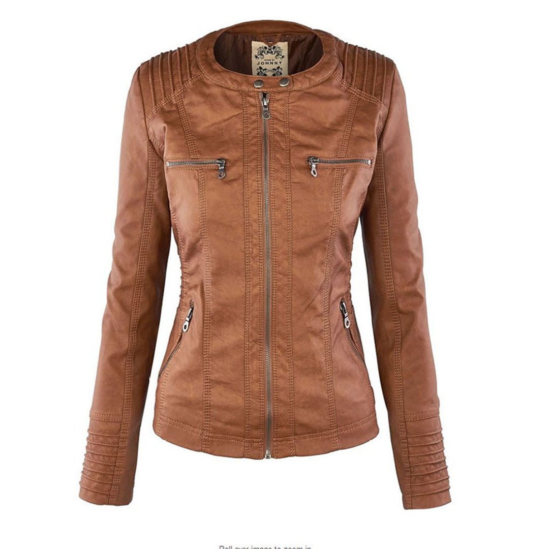 Jaqueta de couro PU com capuz feminino