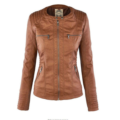 Jaqueta de couro PU com capuz feminino