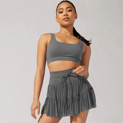Mulher Minifalda Cintura alta com dobras e shorts integrados