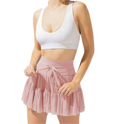 Mulher Minifalda Cintura alta com dobras e shorts integrados