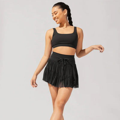 Mulher Minifalda Cintura alta com dobras e shorts integrados