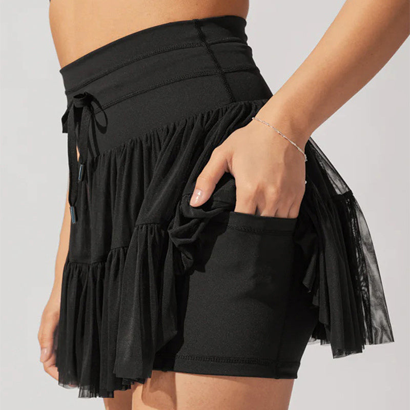 Mulher Minifalda Cintura alta com dobras e shorts integrados