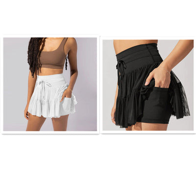 Mulher Minifalda Cintura alta com dobras e shorts integrados