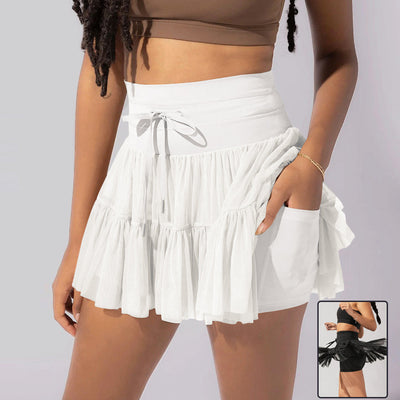 Mulher Minifalda Cintura alta com dobras e shorts integrados